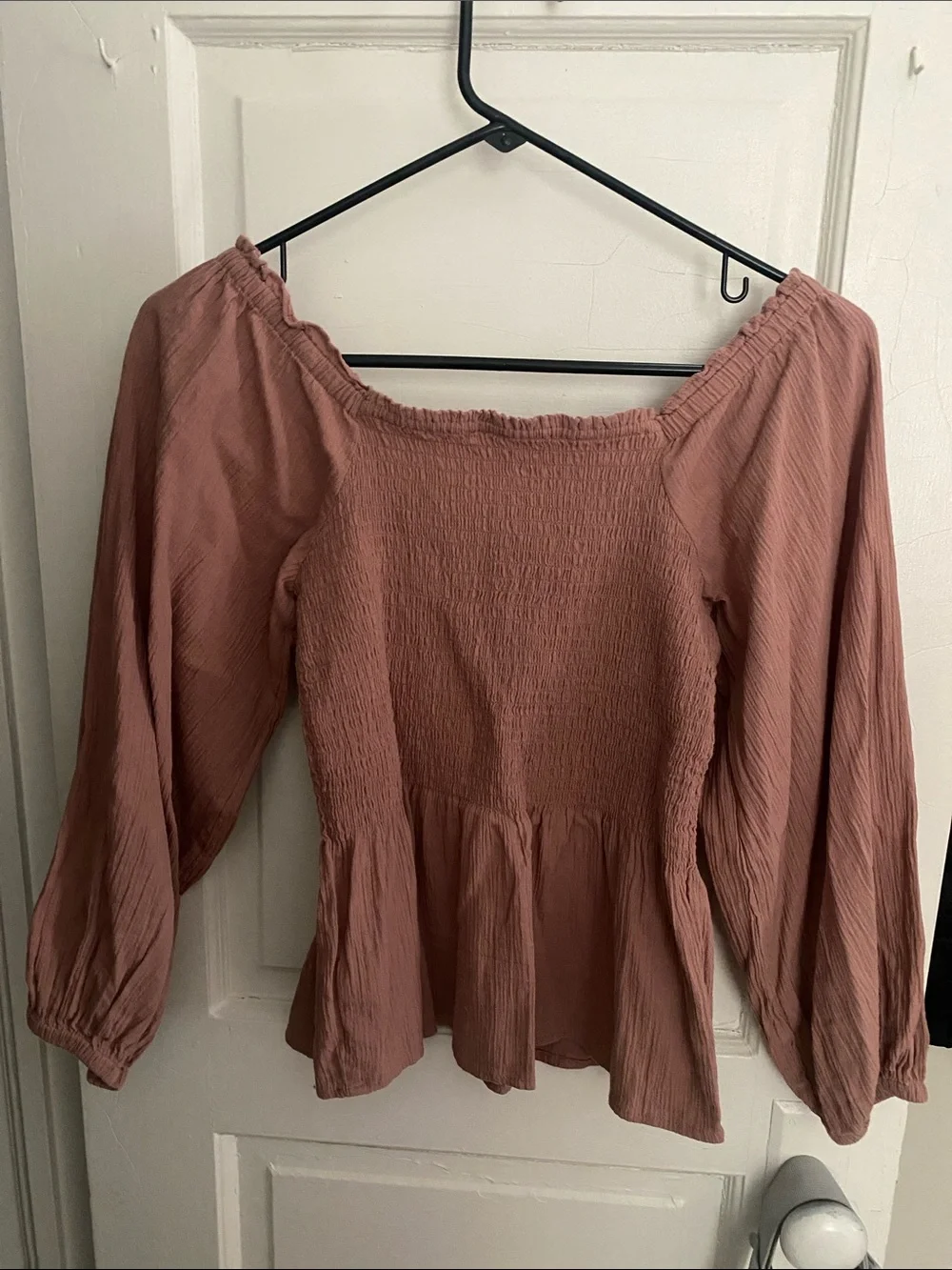 Madewell Smocked Square-Neck Peplum Blouse - Dusty Rose